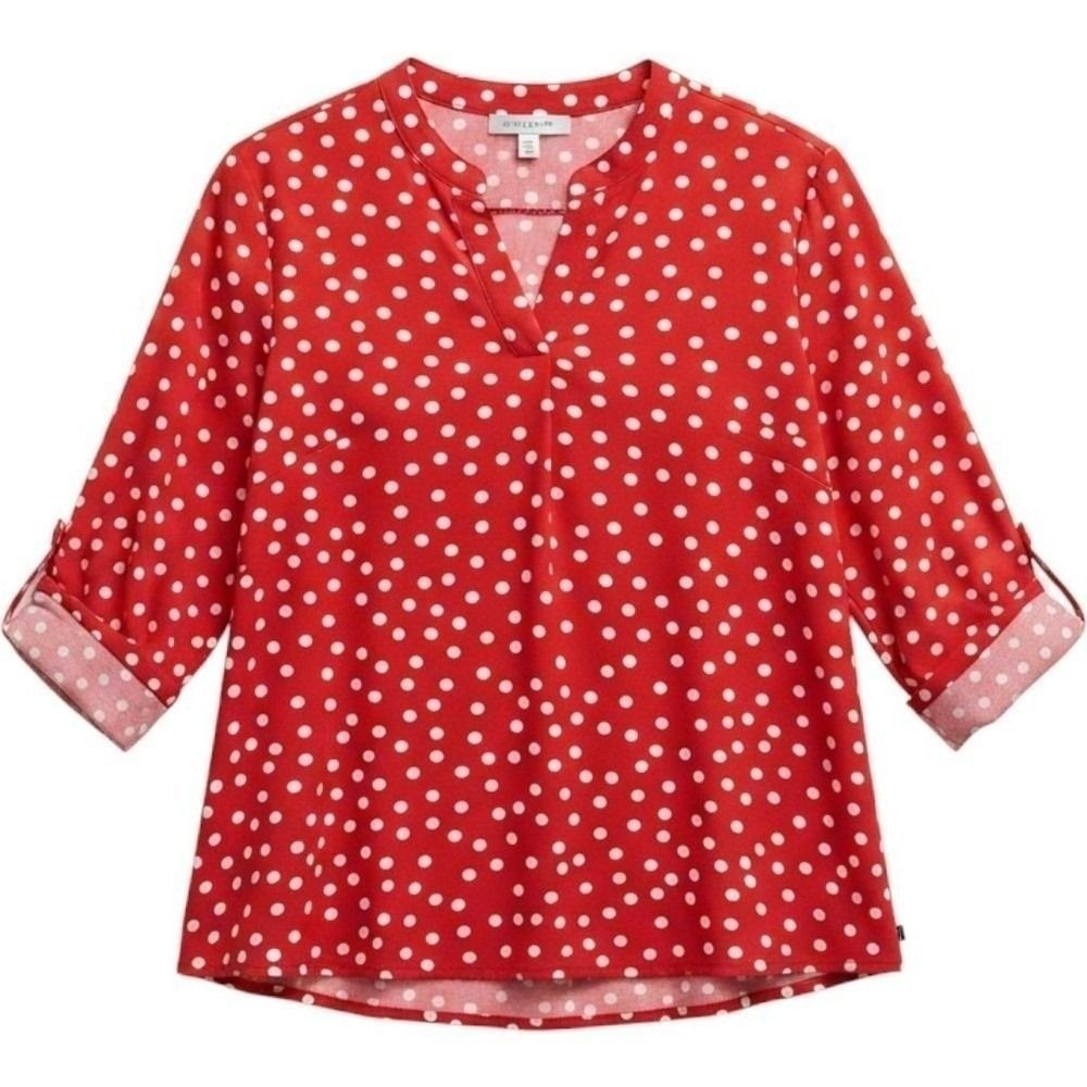 women Cato Polka Dot V-Neck Blouse Size S Red Used Retro Classic Round Hem